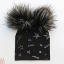 کلاه پوم پوم بچه گانه 2 لایه نخی ستاره مشکی baby cotton pom pom hat