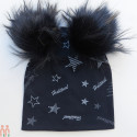 کلاه پوم پوم بچه گانه 2 لایه نخی ستاره سرمه ای baby cotton pom pom hat