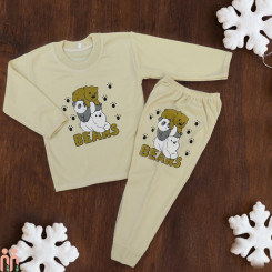 لباس ست بلوز شلوار نخی 2 تا 3 سال نوزاد و کودک نسکافه ای خرسی فرندز Baby clothes set