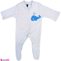 سرهمی نخی نوزاد و کودک 0 تا 9 ماه آبی نهنگ Baby cotton sleepsuit
