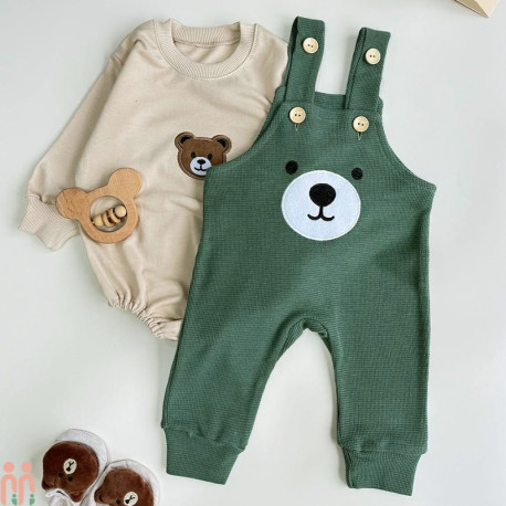 بیلر بلند نوزاد و بچه گانه سبز تدی kids teddy billersuit