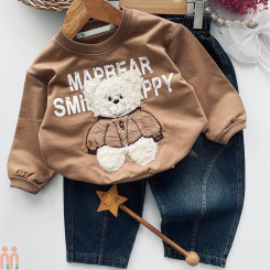 لباس مجلسی اسپرت بچه گانه بلوز دورس و شلوار لی تدی پشمالو نسکافه ای Kids teddy new set