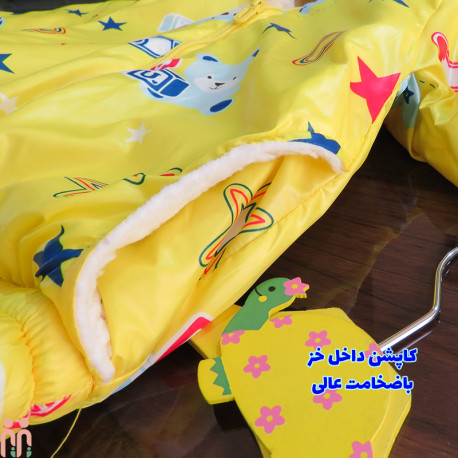 کاپشن خزدار بچه گانه کلاهدار 2 لایه ضدآب گرم آبی اسنوپی kids hooded jacket