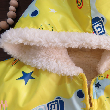 کاپشن خزدار بچه گانه کلاهدار 2 لایه ضدآب گرم آبی اسنوپی kids hooded jacket