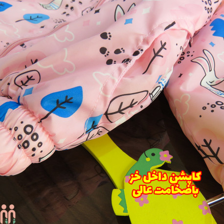 کاپشن خزدار دخترانه کلاهدار 2 لایه ضدآب گرم صورتی خرگوش kids hooded jacket
