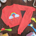 بلوز و شلوار دورس نخی دخترانه ابر و رنگین کمان مرجانی Rainbow set clothes