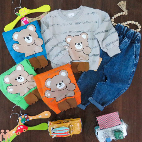 لباس مجلسی اسپرت بچه گانه بلوز دورس و شلوار لی تدی آبی Kids teddy new set