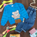 لباس مجلسی اسپرت بچه گانه بلوز دورس و شلوار لی تدی آبی Kids teddy new set