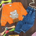 لباس مجلسی اسپرت بچه گانه بلوز دورس و شلوار لی تدی نارنجی 3 بُعدی Kids teddy 3D clothes