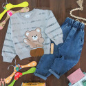 لباس مجلسی اسپرت بچه گانه بلوز دورس و شلوار لی تدی طوسی 3 بُعدی Kids teddy 3D clothes