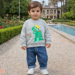 لباس مجلسی اسپرت بچه گانه بلوز دورس و شلوار لی دینو طوسی 3 بُعدی Kids Dino 3D clothes