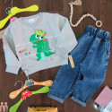لباس مجلسی اسپرت بچه گانه بلوز دورس و شلوار لی دینو طوسی 3 بُعدی Kids Dino 3D clothes