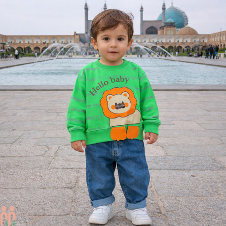 لباس مجلسی اسپرت بچه گانه بلوز دورس و شلوار لی شیر سبز 3 بُعدی Kids lion 3D clothes