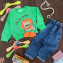 لباس مجلسی اسپرت بچه گانه بلوز دورس و شلوار لی شیر سبز 3 بُعدی Kids lion 3D clothes
