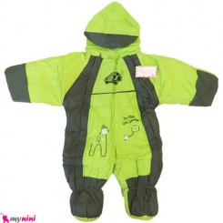 سرهمی کاپشنی کلاه دار نوزاد و کودک سبز Baby warm sleepsuit