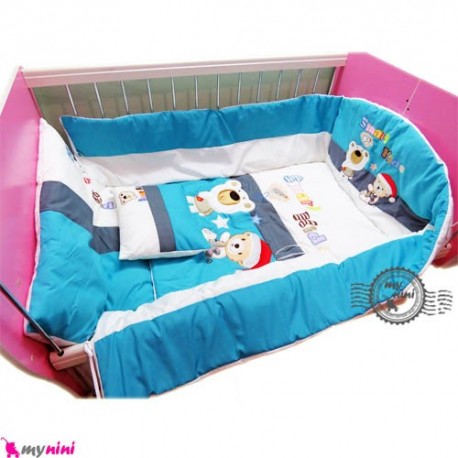 محافظ دور تخت بچه تترون فیروزه ای خرس باهوش Protective beds for children