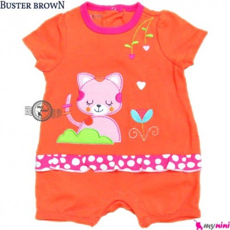 سرهمی شورتی بچه 6 تا 9 ماه نارنجی گربه باستر براون Buster Brown baby rompers