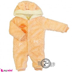 سرهمی خز کلاهدار نوزاد و کودک گُلبهی Baby warm sleepsuit