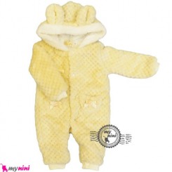سرهمی خز کلاهدار نوزاد و کودک نباتی Baby warm sleepsuit