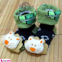 جوراب عروسکی بچه شیر سبز سُرمه ای Baby cute socks