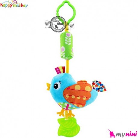 عروسک دندانگیر دار و صدادار هپی مانکی پرنده آبی Happy Monkey Baby Plush Toys