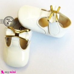 کفش نوزاد و کودک سفید طلایی Baby footwear