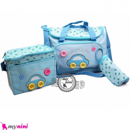 ساک لوازم نوزاد 4 تکه ماشین آبی Cute Car baby diaper bag 4pcs