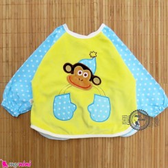 پیشبند لباسی مخمل ضدآب میمون آبی زرد Baby long sleeve waterproof bib