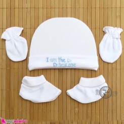 ست کلاه دستکش پاپوش سفید پنبه ای نوزادی نیو وان Newborn Set