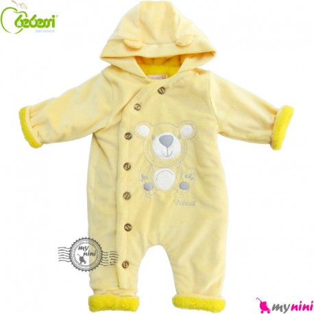سرهمی کاپشنی کلاه دار مارک ببسی ترکیه زرد Bebessi warm baby overall