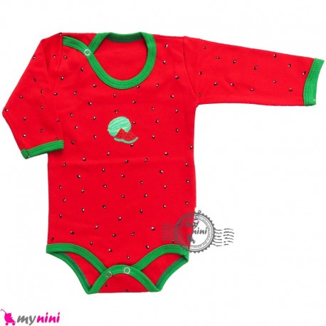آستین بلند زیردکمه دار پنبه ای طرح هندوانه cute watermelon baby clothes