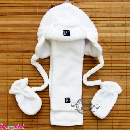 ست کلاه شال دستکش گرم سفید Baby warm hat set