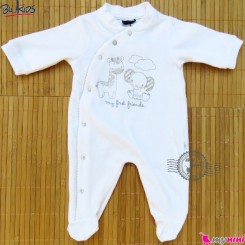 سرهمی گرم مخمل نوزاد و کودک مارک اورجینال بلوکیدز سفید طوسی Blukids baby warm overalls