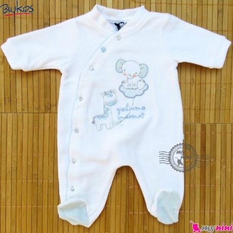 سرهمی گرم مخمل نوزاد و کودک مارک اورجینال بلوکیدز سفید آبی Blukids baby warm overalls