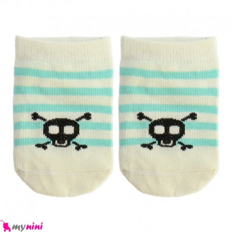 جوراب مچی نوزاد و کودک پنبه ای بدو تولد تا یکسال راه راه سبز کِرِم baby cute socks سیسمونی