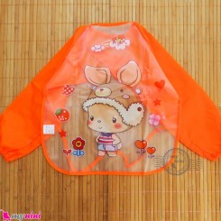 پیشبند لباسی بچه گانه ضدآب نارنجی کارتونی baby waterproof clothing bibs with sleeves