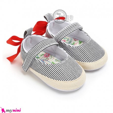 کفش دخترانه نوزاد و کودک راه راه پاپیون دار Baby girl footwear