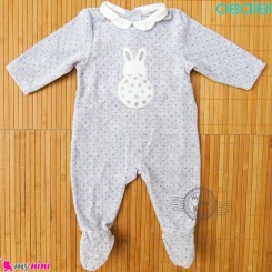 سرهمی گرم نوزاد و کودک مخمل طوسی خرگوش مارک اورجینال اُبیبی Obaibi baby fleece pajamas