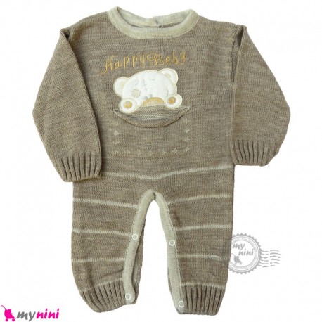 سرهمی بافتنی نوزاد نسکافه ای خرس Baby knitted warm sleepsuits