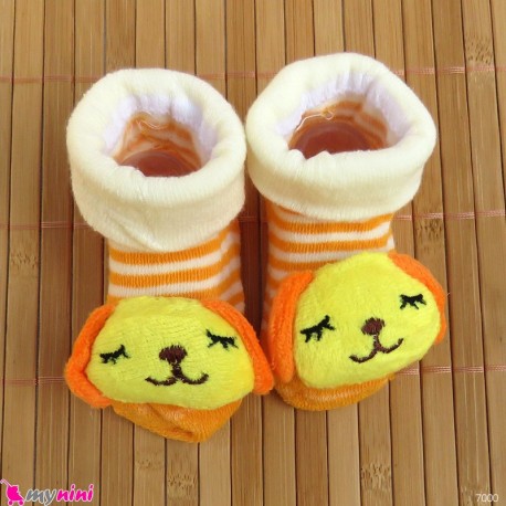 جوراب عروسکی بچگانه راه راه طوسی سگ Baby cute socks